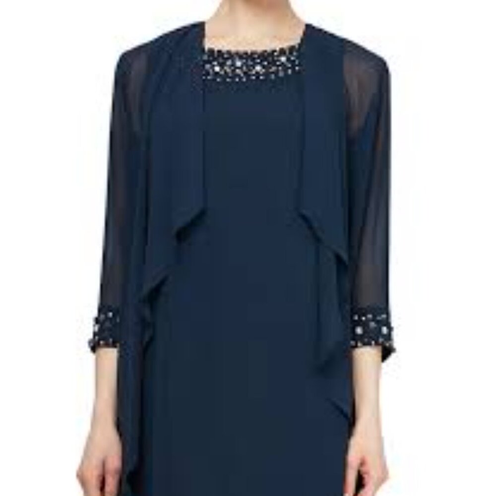 NWT Ignite Chiffon Beaded Crew Neck 3/4 Sleeve 2-Piece Jacket
